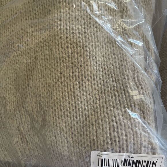 Paille V neck loose pullover casual knitted sweater hollow out chic khaki sz M - Picture 14 of 14